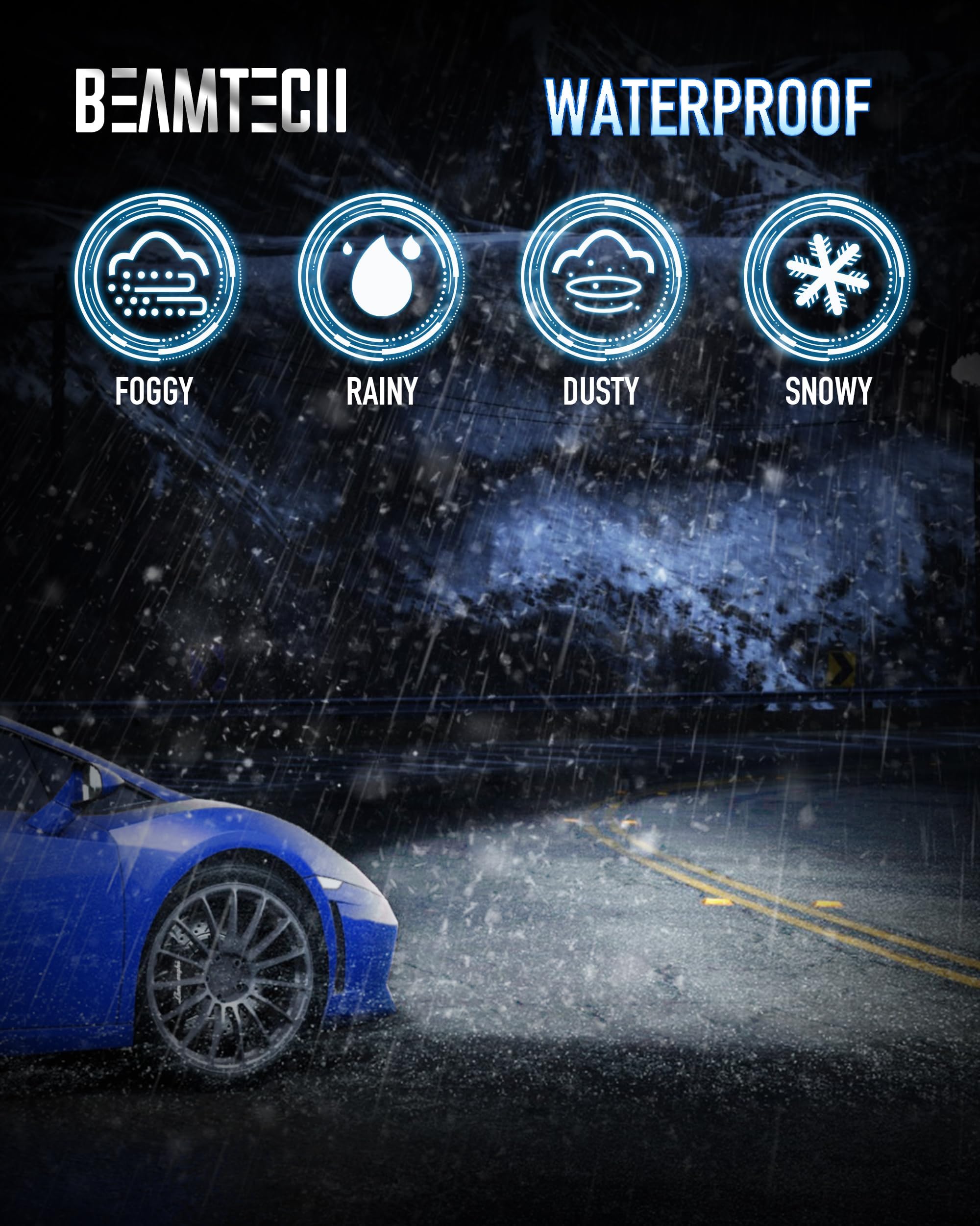 BEAMTECH bulbs illuminating night road scenario demonstrating clearer vision while driving
