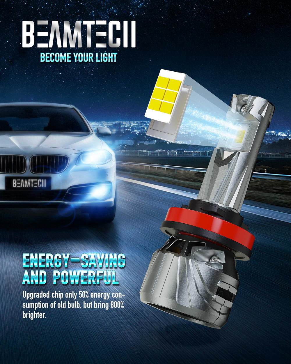 BEAMTECH close-up of upgraded 7035 LED chip for brighter, efficient light