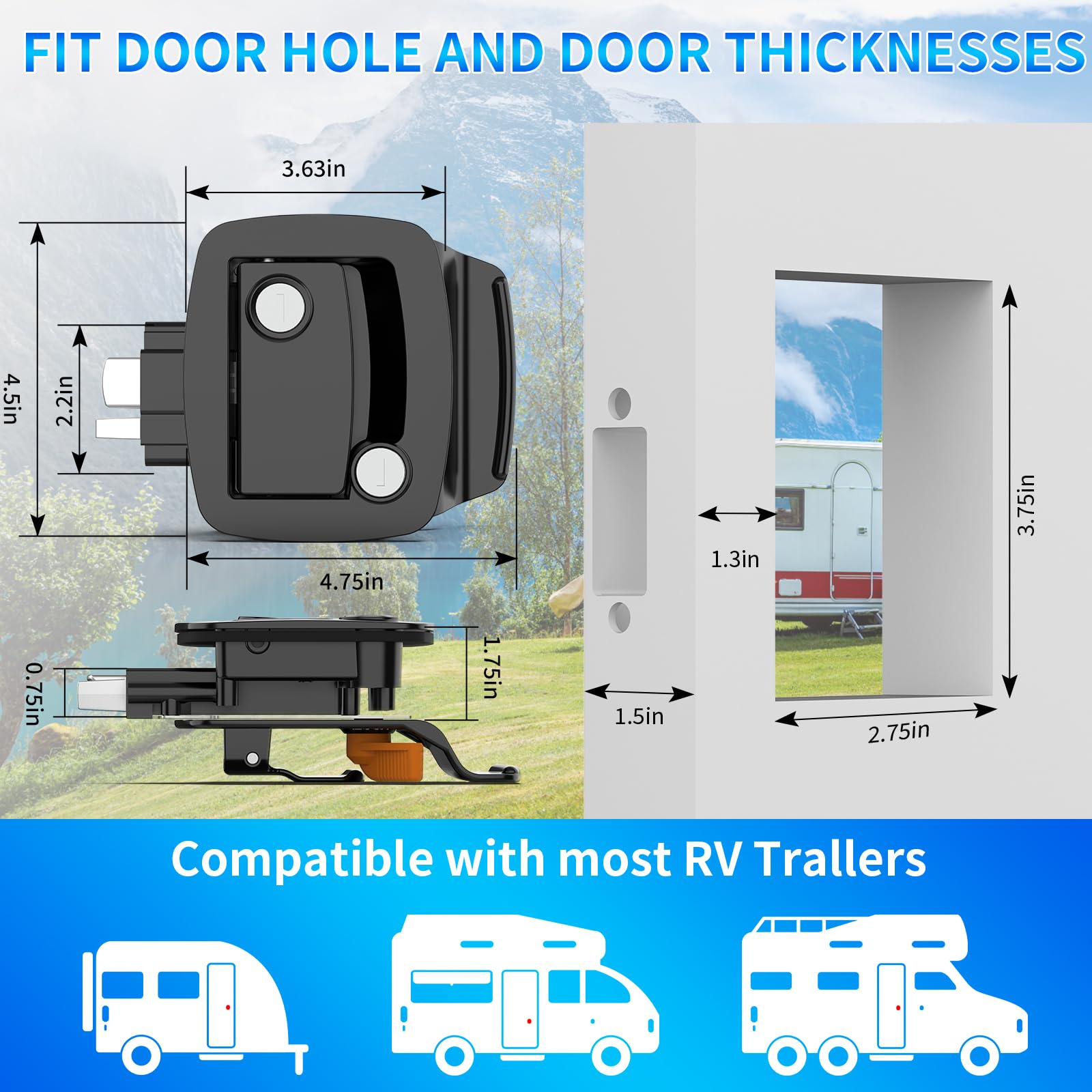 BEBOBLY lock side profile fitted in door showing compatible thickness benefit