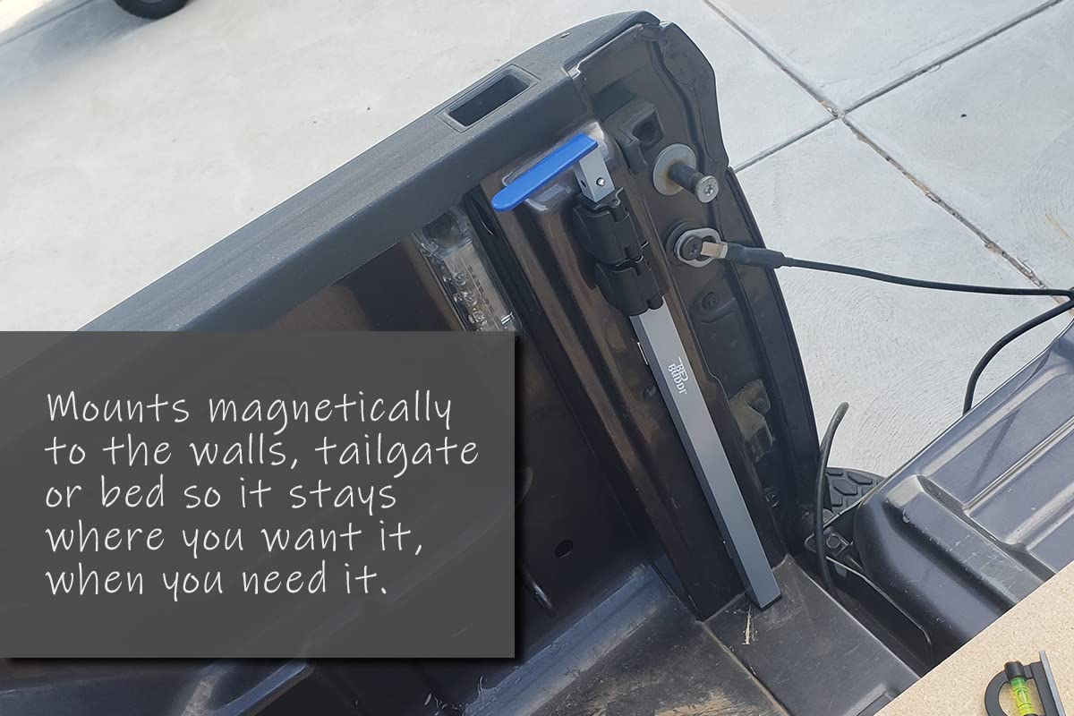 Bed Buddi retracted on truck bed demonstrating compact storage benefit