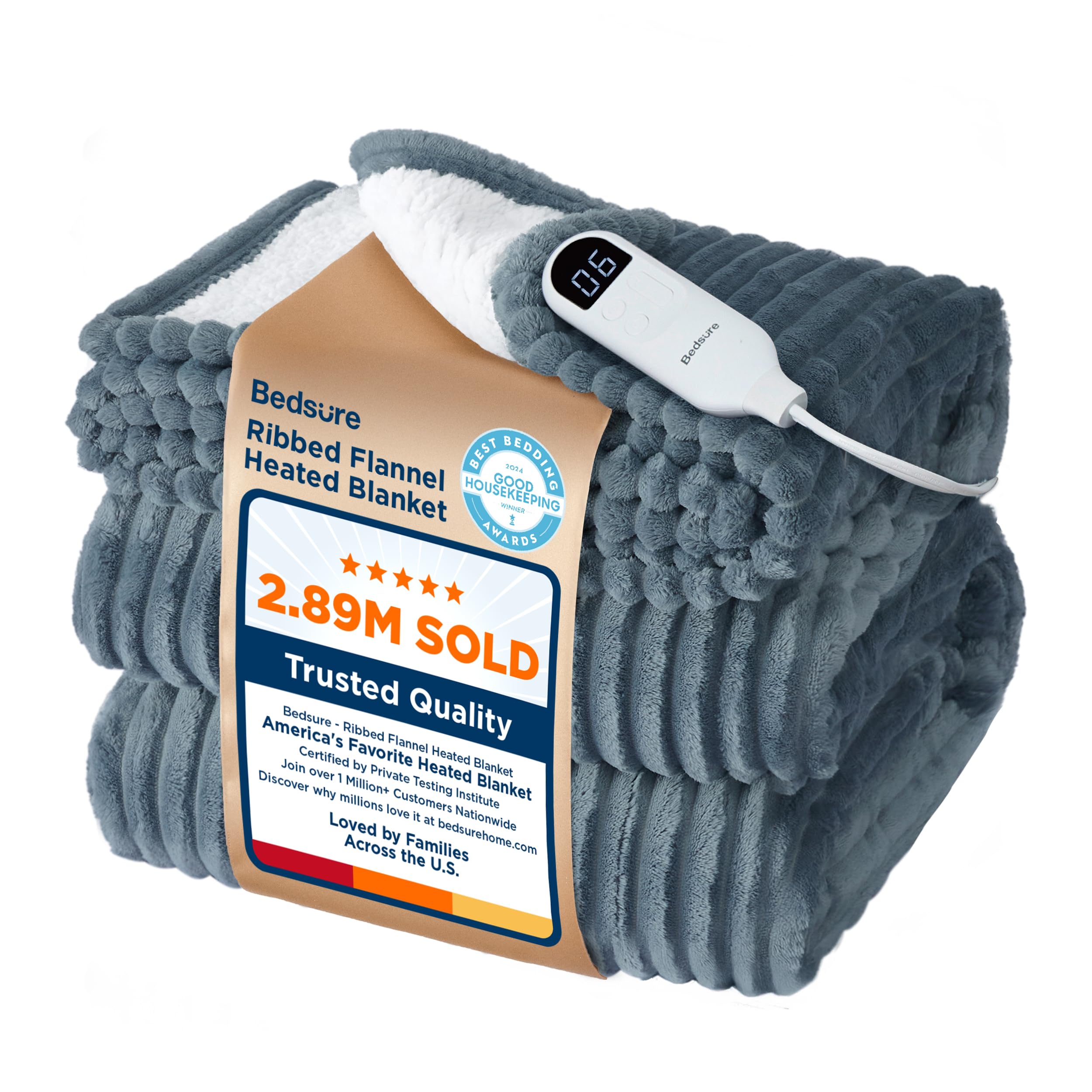 Bedsure ribbed electric blanket front view showing full-size coverage and cozy appeal