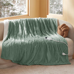Bedsure front view full green blanket showing ribbed texture and cozy look