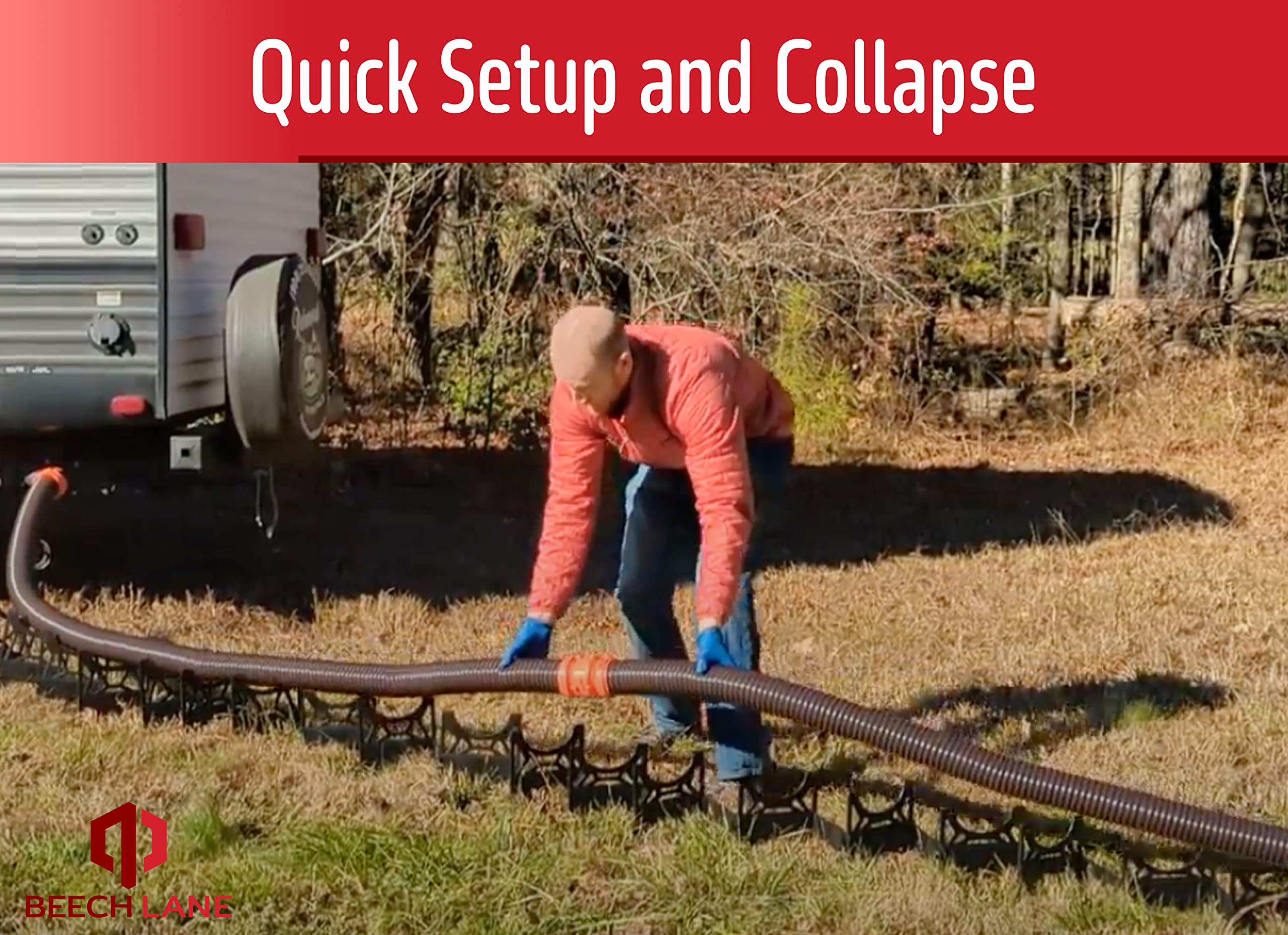 Beech Lane sewer hose on support in use keeps consistent downhill flow