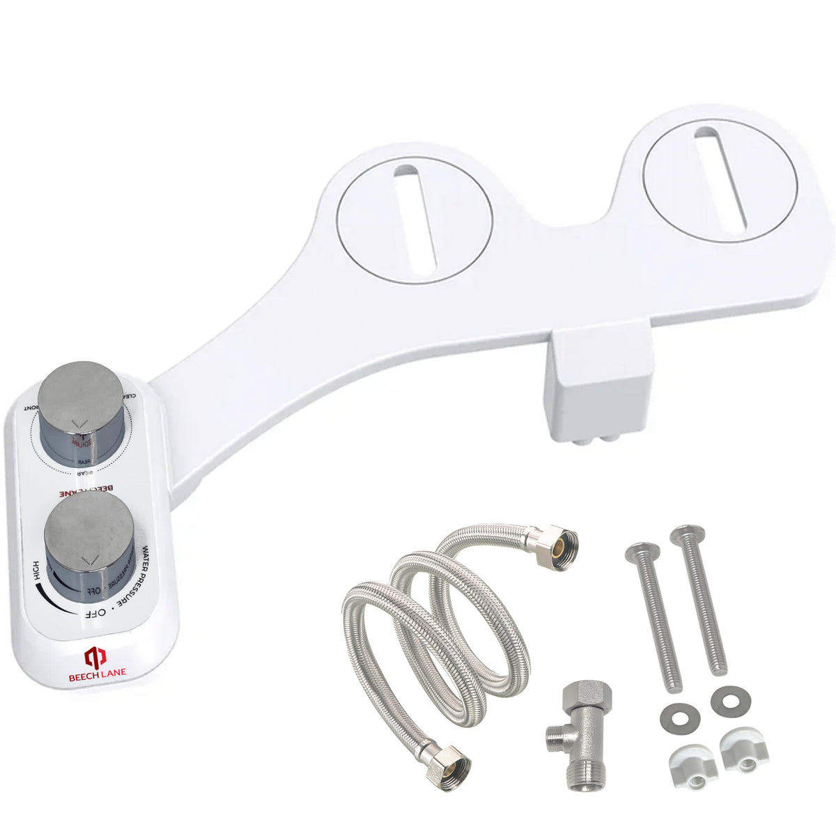 Beech Lane front view of compact RV bidet showing fit and compact design benefit