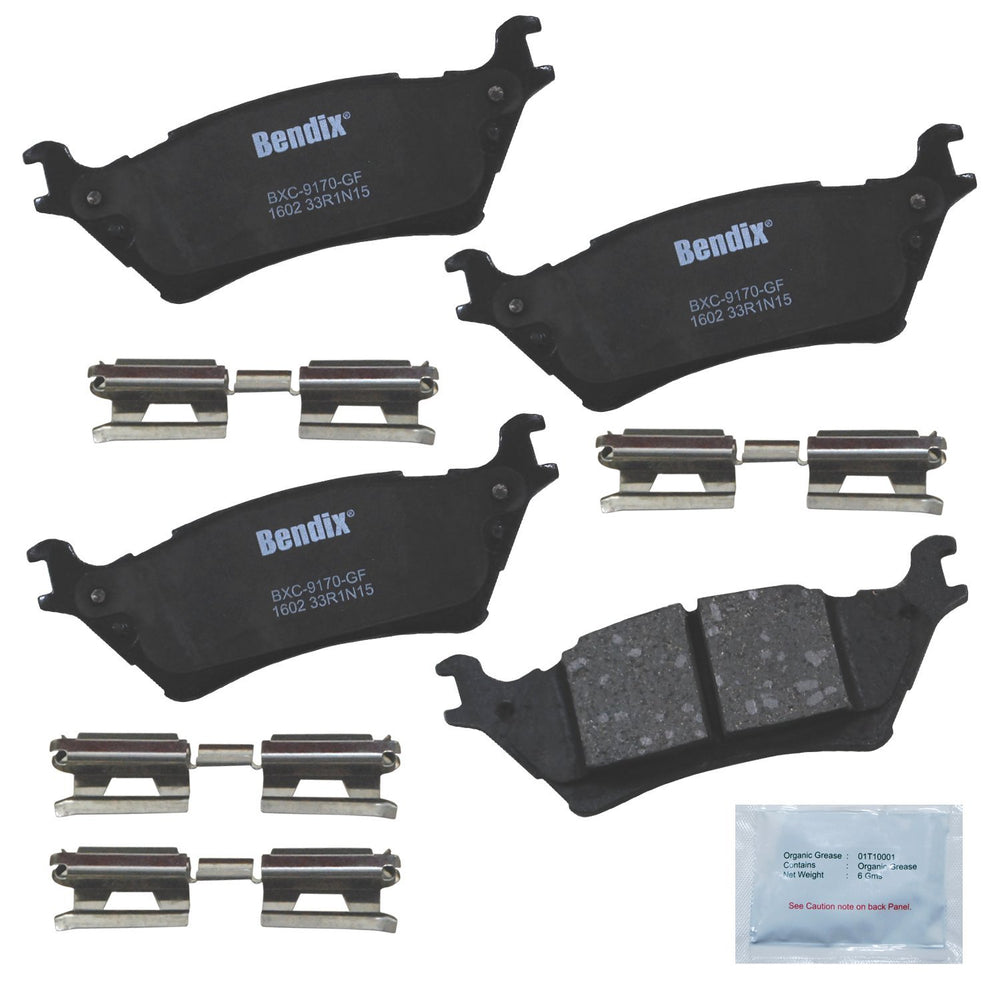 Bendix rear pad set packaging showing product and fitment benefit