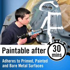 Berkland applied bead on auto panel demonstrating smooth coverage and waterproof sealing benefit