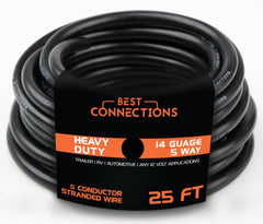 BEST CONNECTIONS front view of 5-way cable showing connectors and labeling for reliable hookups