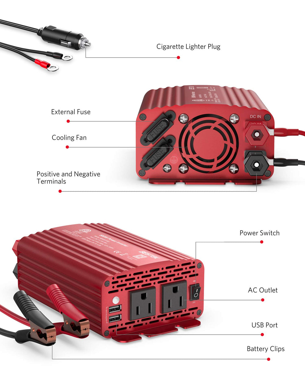 BESTEK cooling fan close-up reducing heat and extending runtime