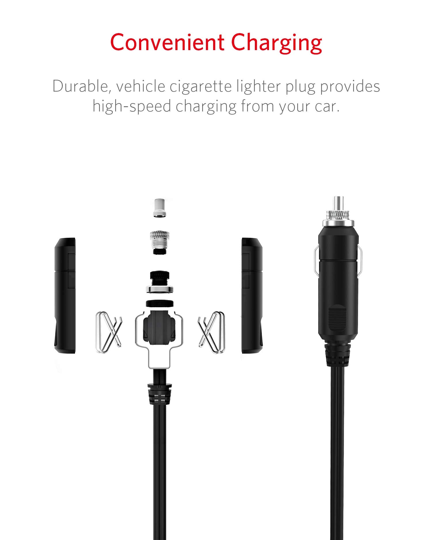 BESTEK accessories layout including clamps, plug, and spare fuses