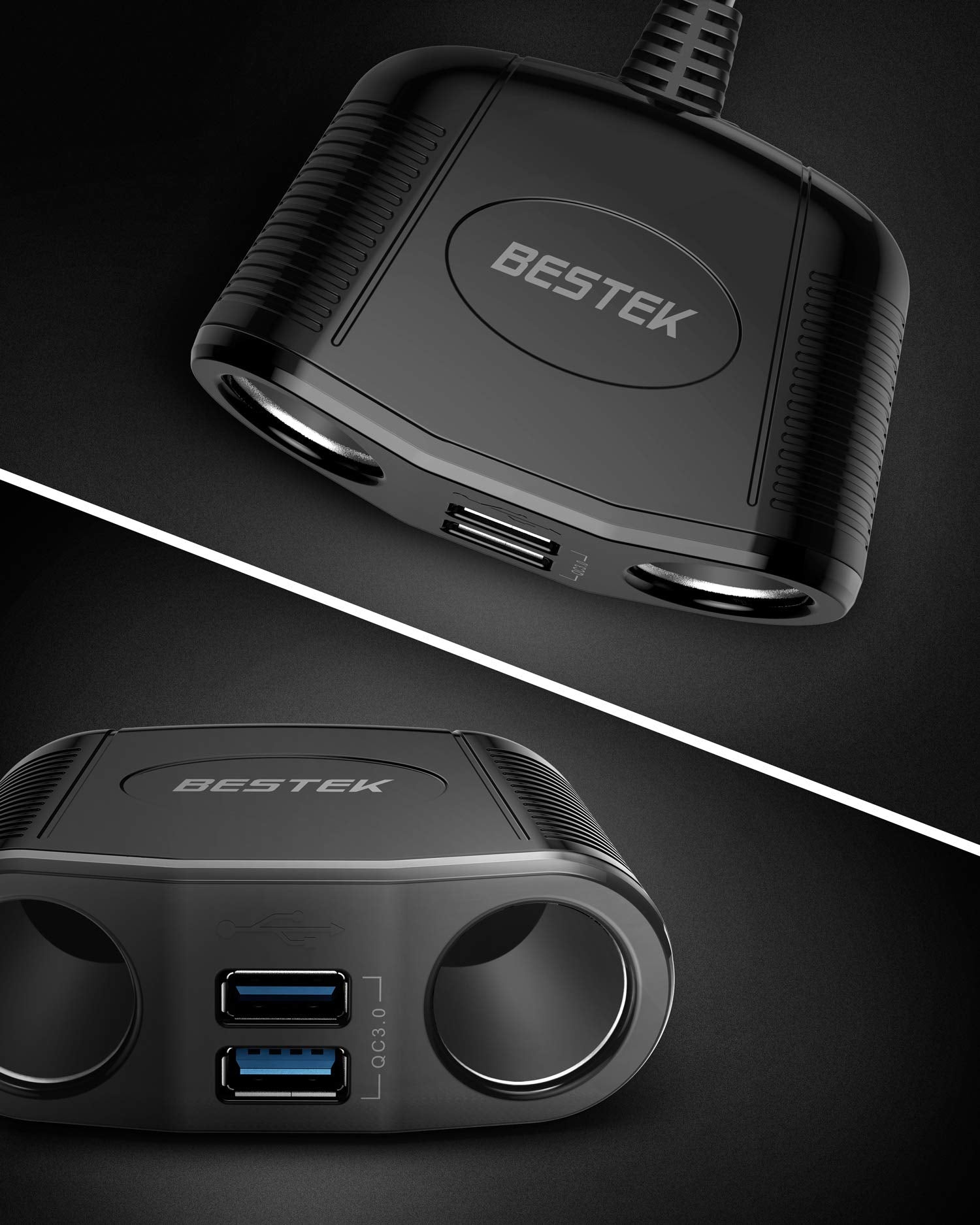 BESTEK long 26-inch cable reaching backseat for easy passenger device charging