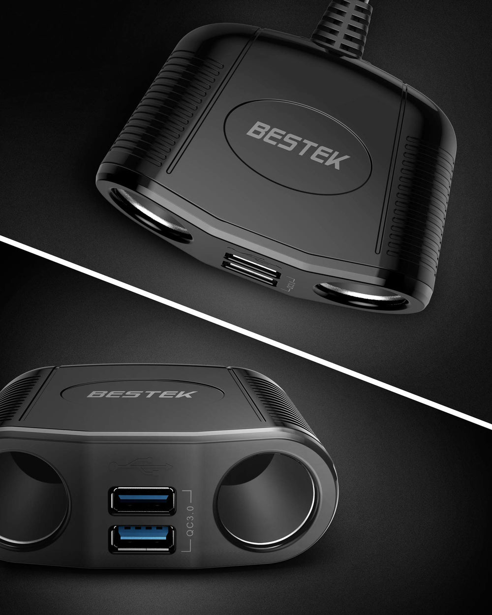 BESTEK long 26-inch cable reaching backseat for easy passenger device charging