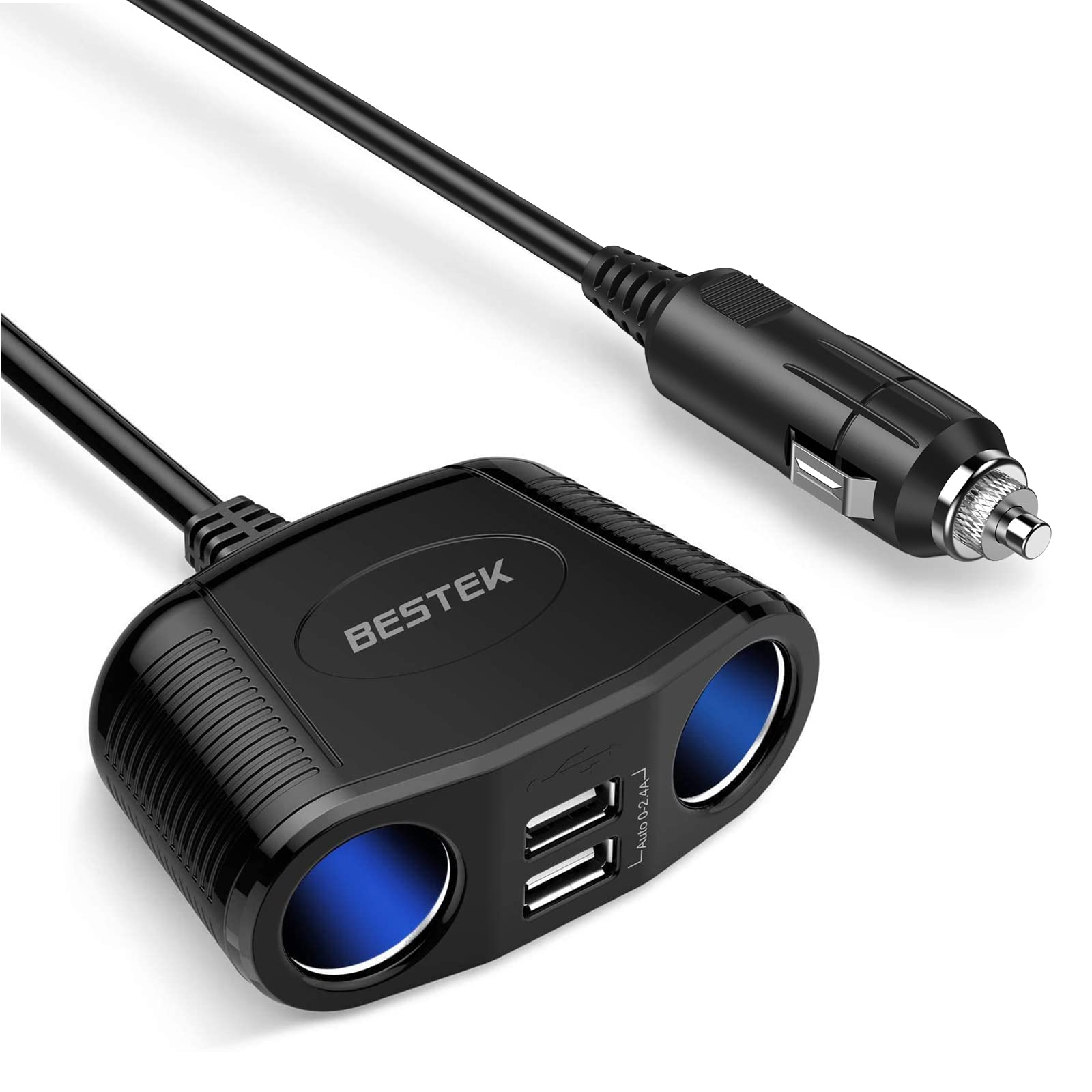 BESTEK front view splitter showing two sockets and dual USB for convenient charging