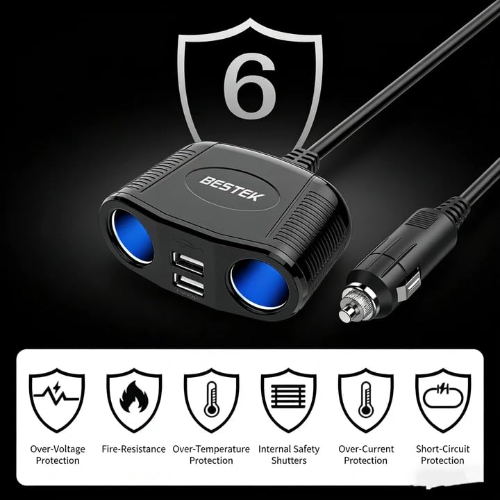 BESTEK installed in car console providing accessible power for driver and passenger