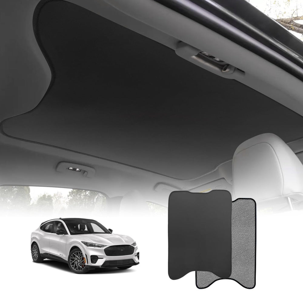 BestEvMod front view sunshade installed on Mustang Mach-E reduces cabin heat