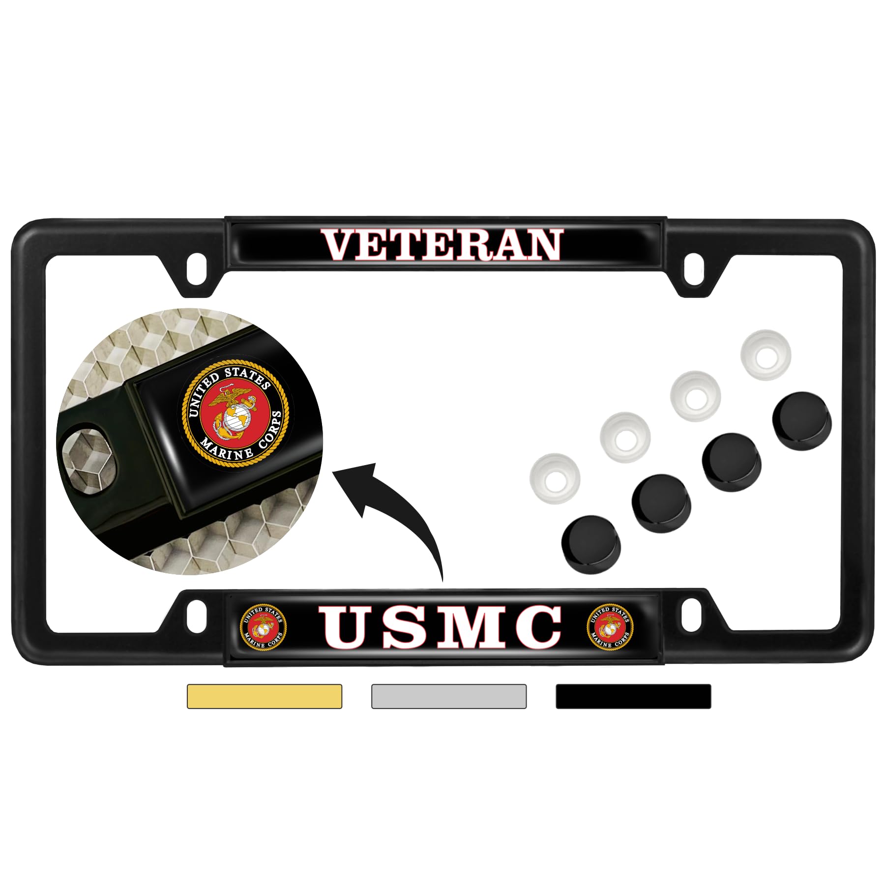BestLicensePlateFrames USMC front view showing bold emblem and polished finish