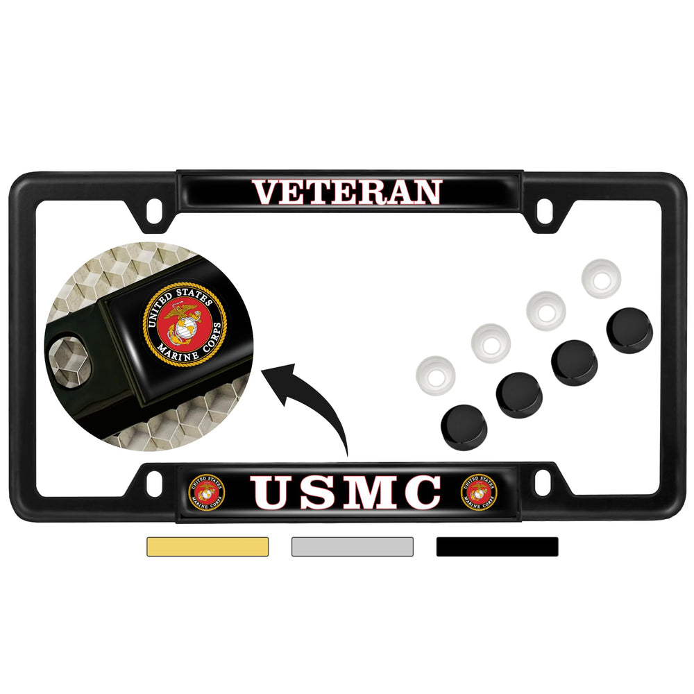BestLicensePlateFrames USMC front view showing bold emblem and polished finish