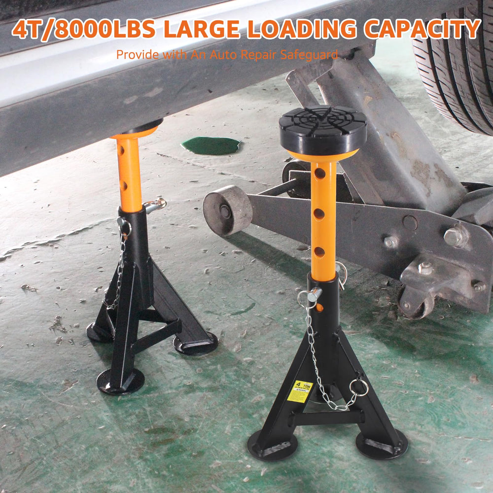 BESTOOL in garage lifestyle photo with stands under a car for safe maintenance access