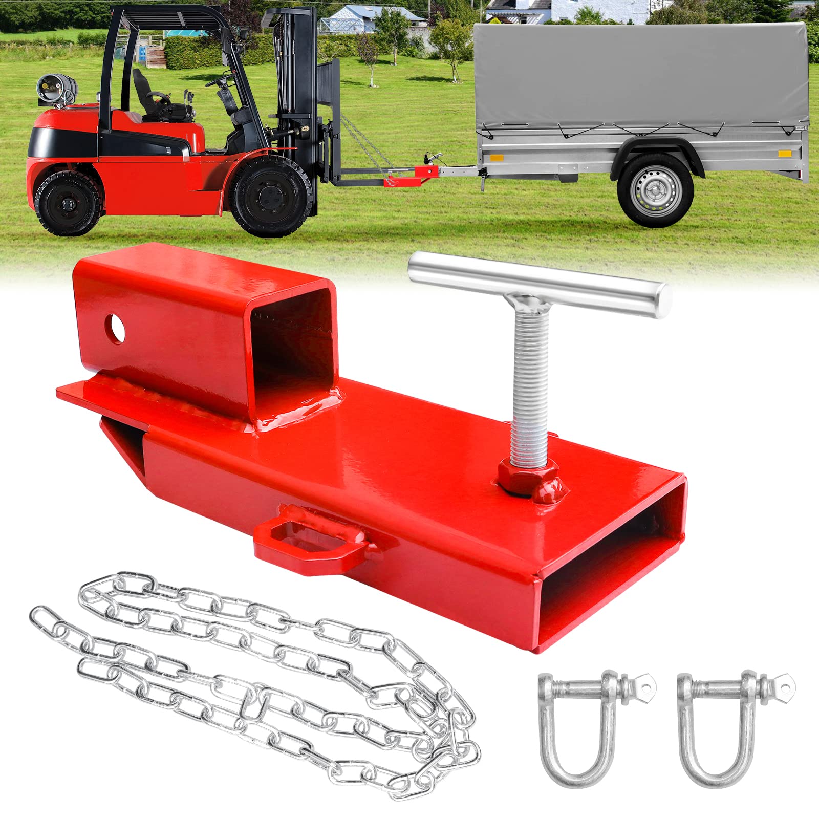 BESTZHEYU front view of forklift hitch showing receiver and clamp for versatile towing