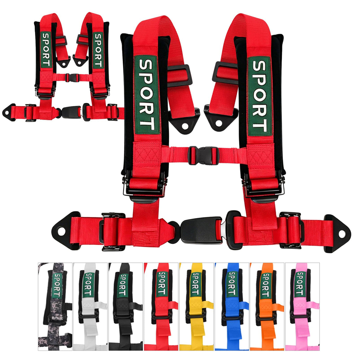 BESTZHEYU front view of two red 4-point harnesses showing complete set and fit benefit