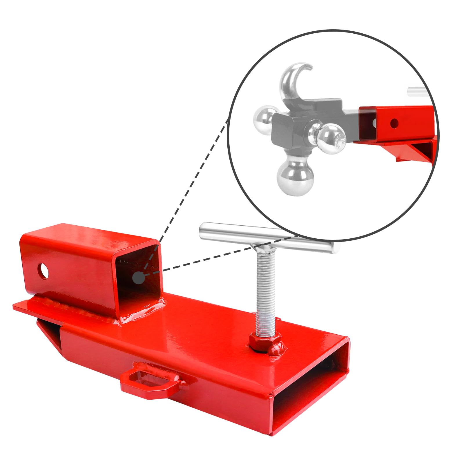 BESTZHEYU 2" receiver close-up showing hitch opening and compatibility with ball mounts