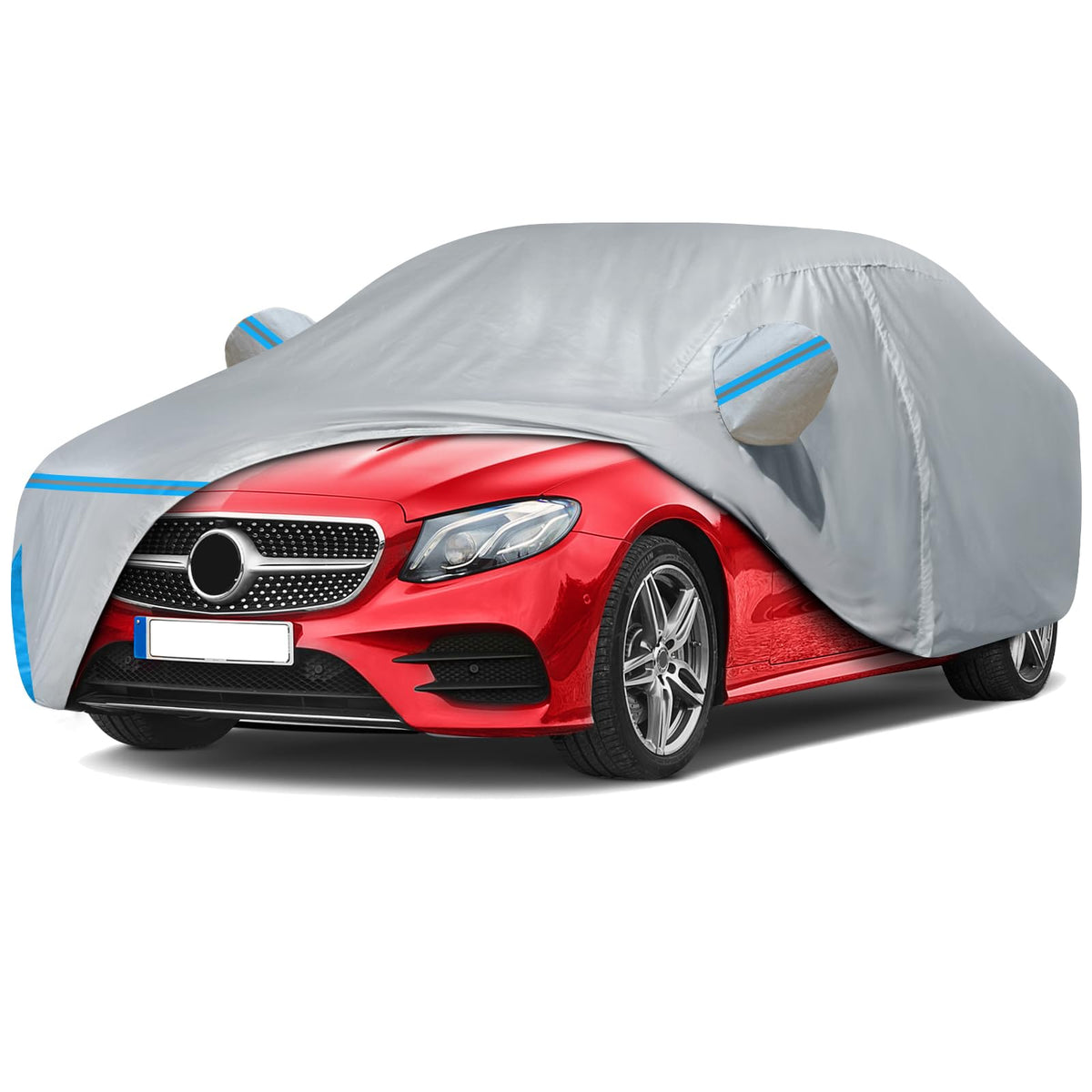 BETERNY front view on Mercedes E‑Class showing full coverage and sleek gray finish