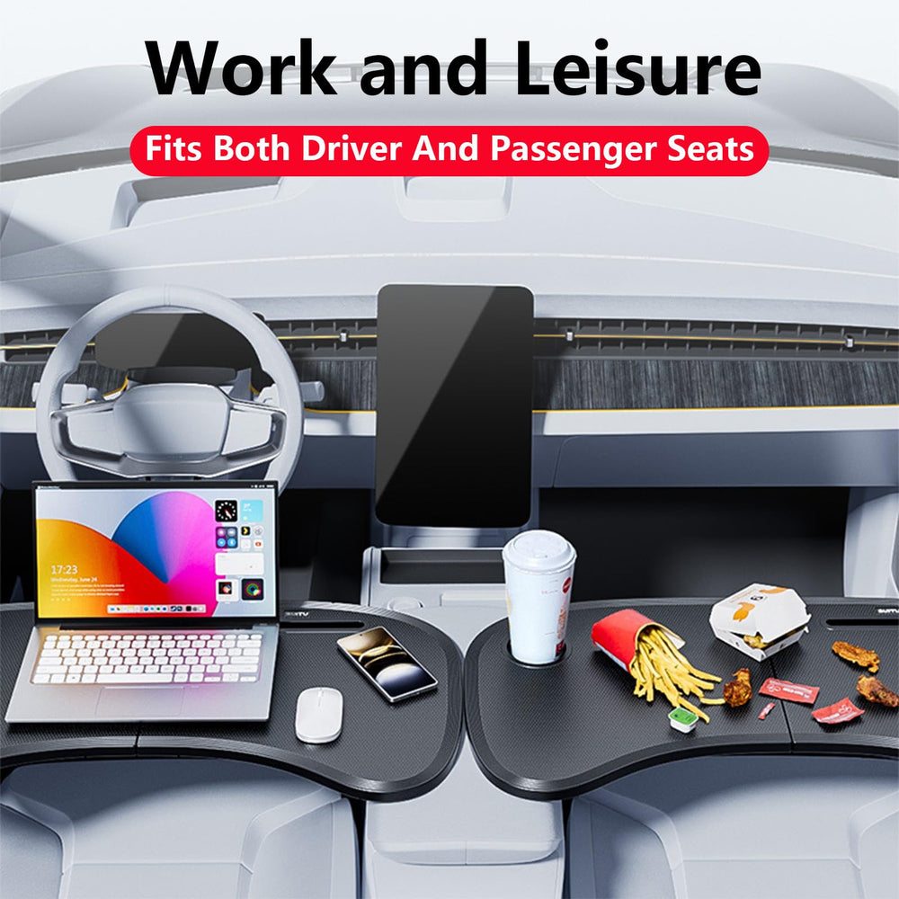 Betherioa tray desk with laptop in Tesla showcasing stable work surface