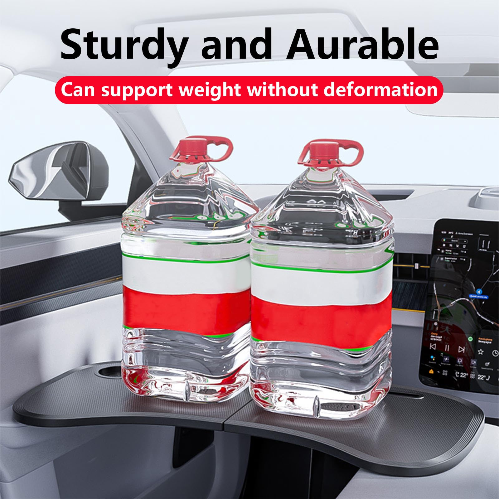 Betherioa tray desk holding meal demonstrating spill containment benefit