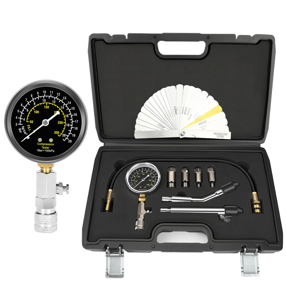 BETOOLL complete compression tester kit front view showing components and case for easy diagnostics