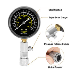 BETOOLL gauge closeup dial showing 0-300 PSI scale for accurate engine readings