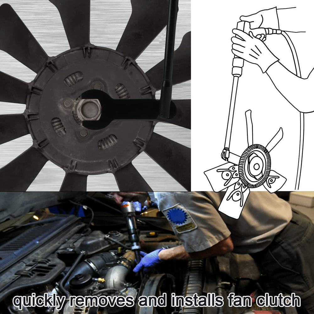 BETOOLL driver positioned on a vehicle fan clutch illustrating correct use