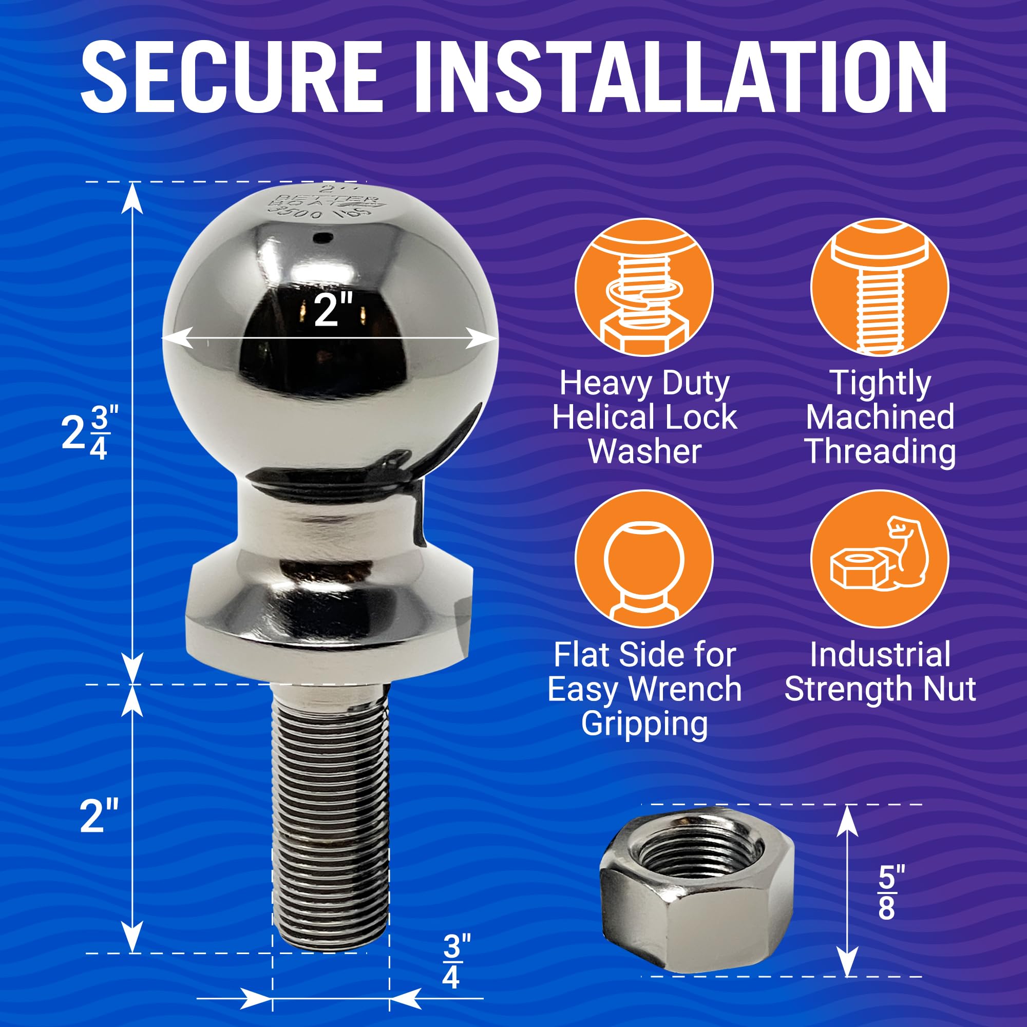 Better Boat hitch ball mounted on trailer coupler demonstrating secure towing benefit