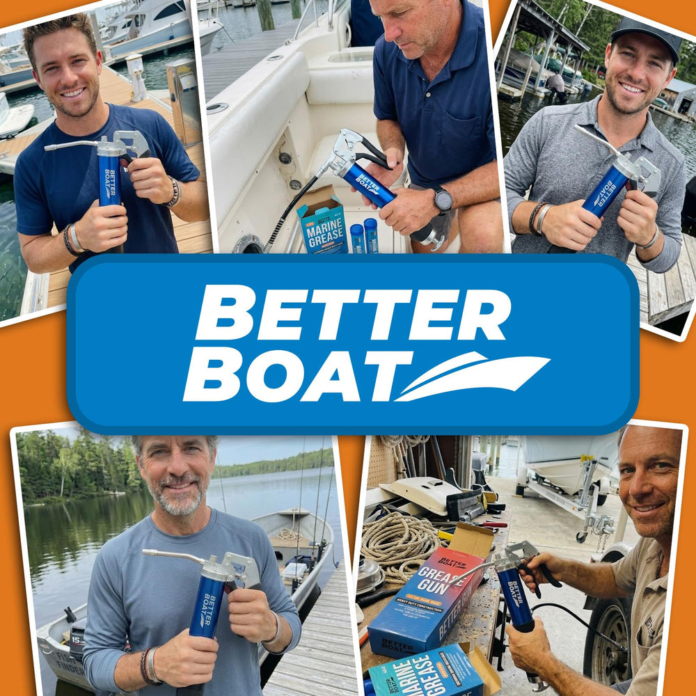 Better Boat in-use photo lubricating a trailer wheel bearing for reliable maintenance benefit