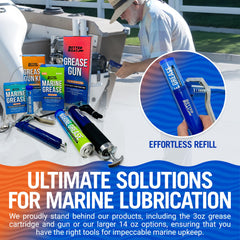 Better Boat grease gun held in hand to show compact size and easy handling