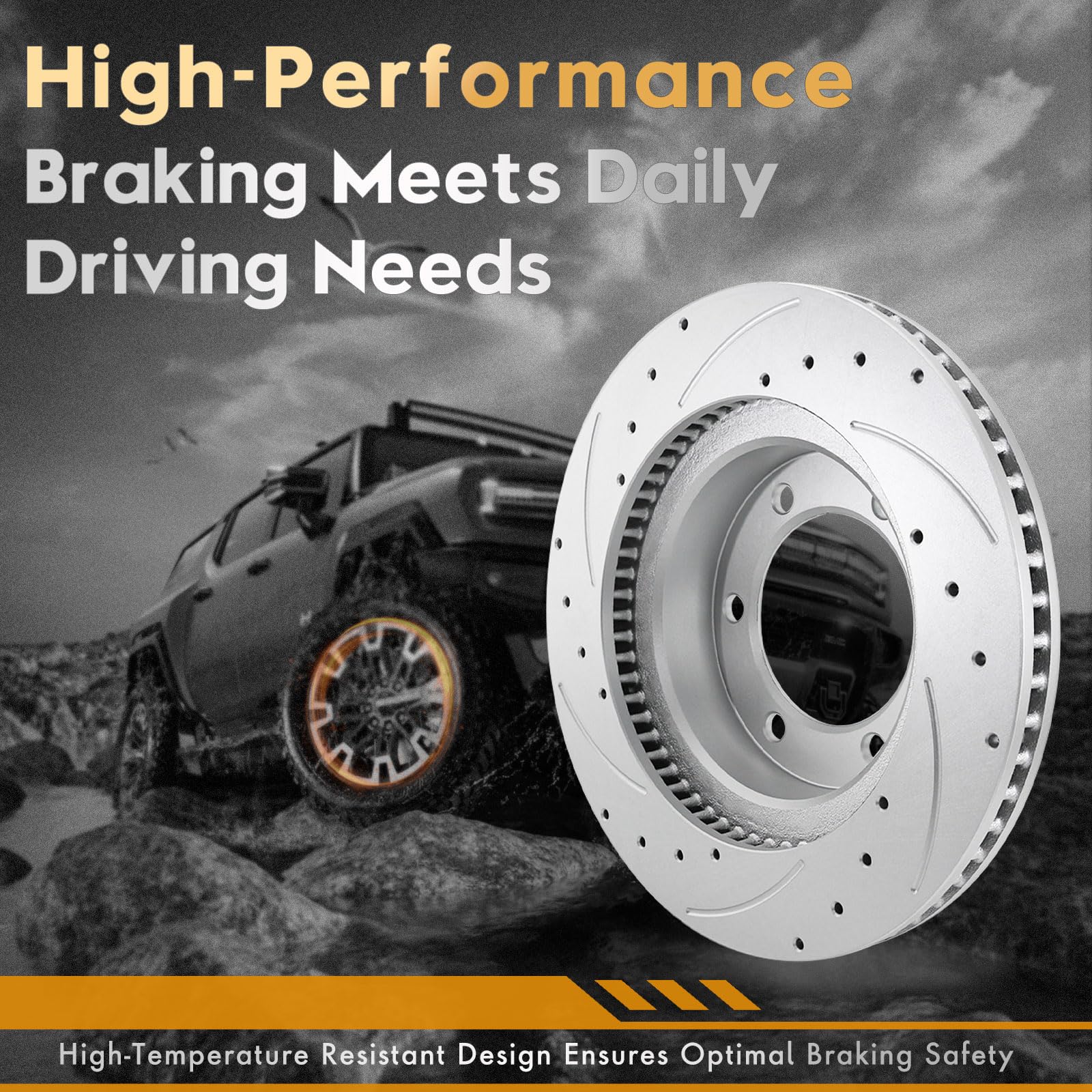 Betthand rotor vented slotted and drilled profile improving heat dissipation when towing