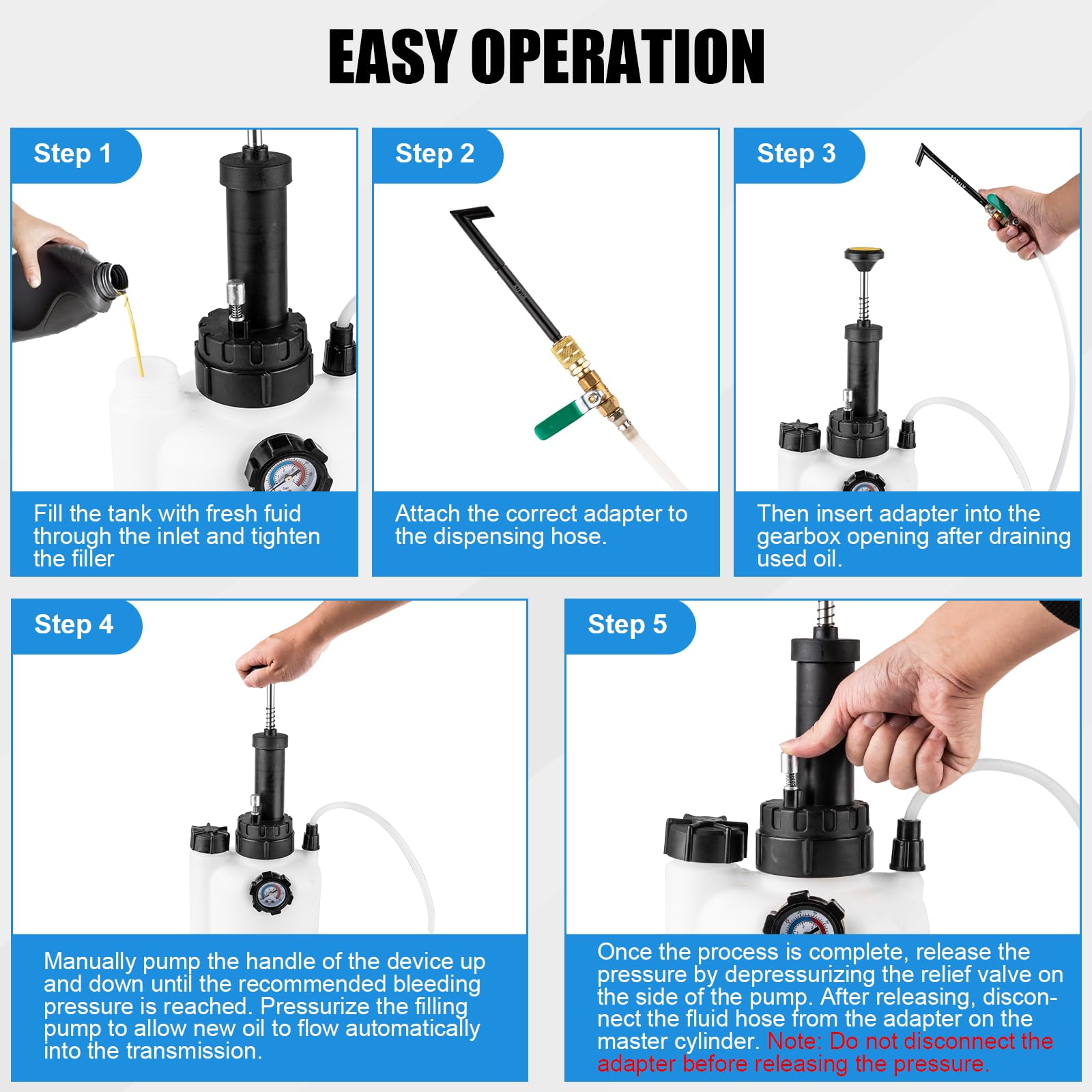 BetyBedy pump in use refilling a transmission demonstrating controlled flow