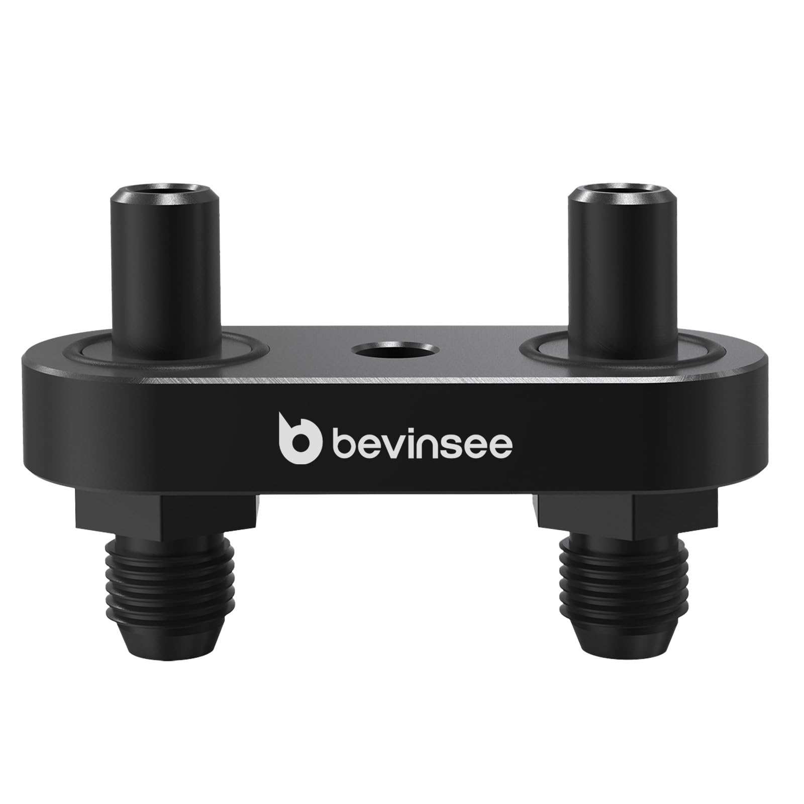 Bevinsee adapter plate front view showing 6AN ports and anodized finish benefit corrosion resistance