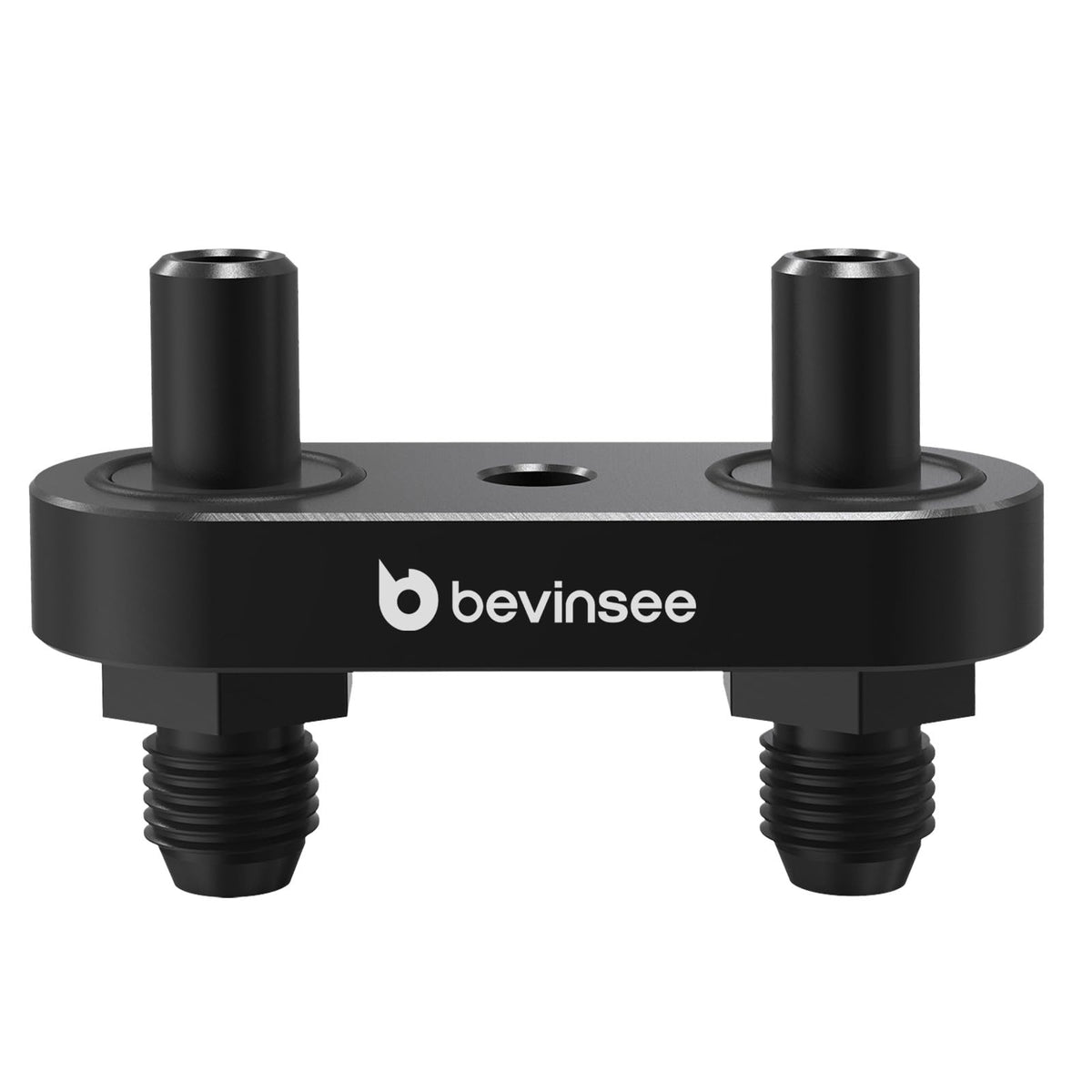 Bevinsee adapter plate front view showing 6AN ports and anodized finish benefit corrosion resistance