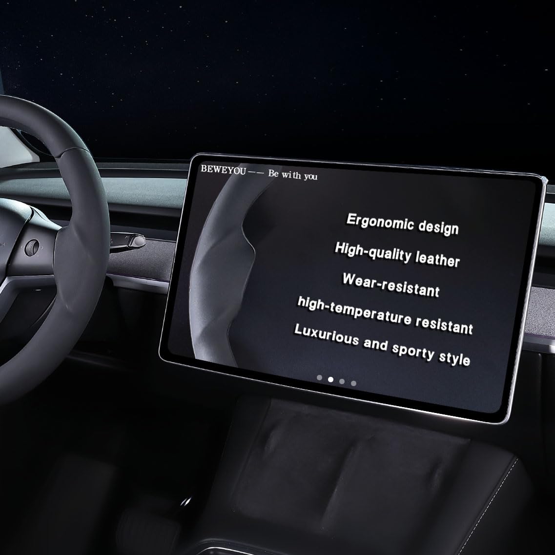 BEWEYOU installed on a Model 3 demonstrating improved interior style
