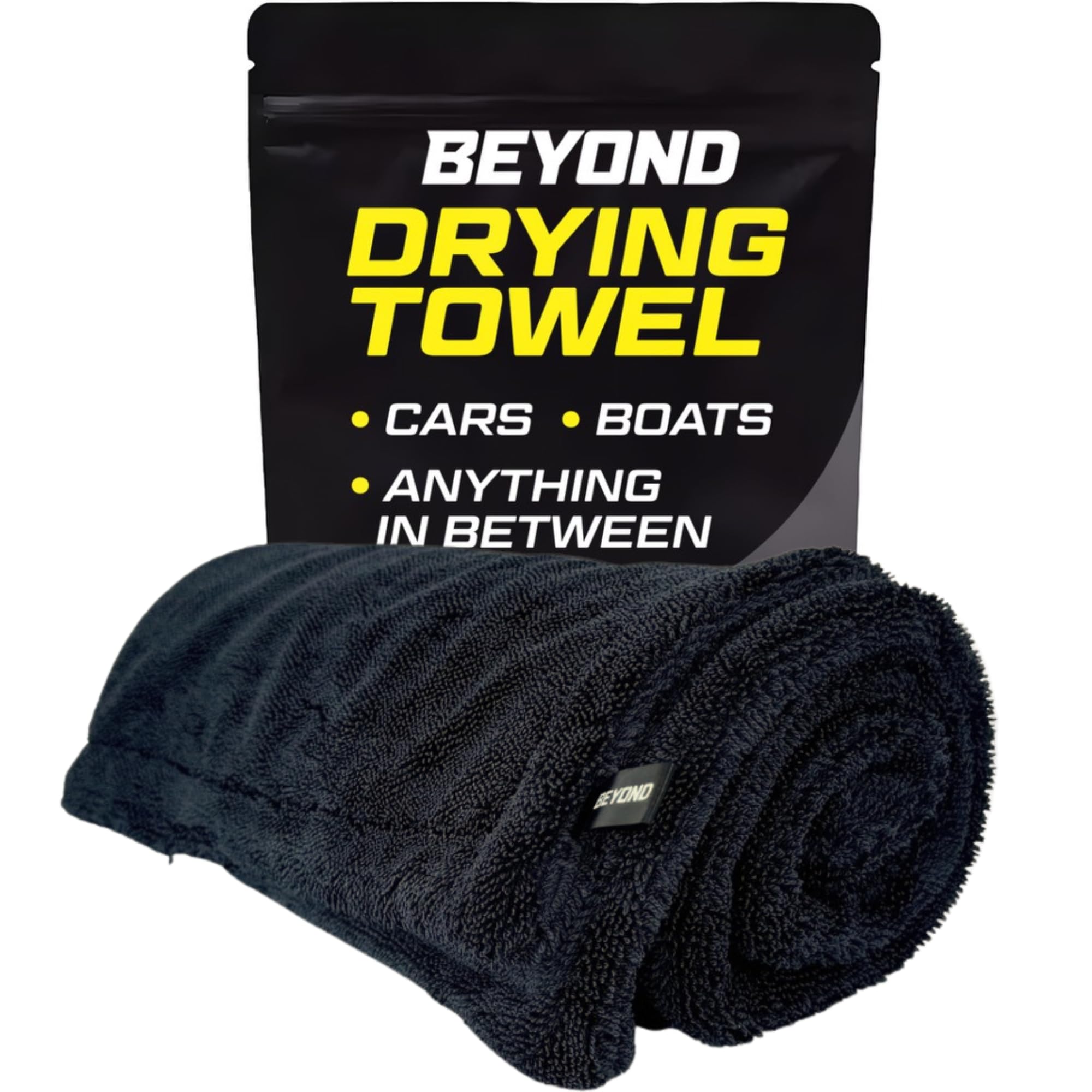 Beyond Braid towel front view showing full 24x36 black drying surface and efficiency