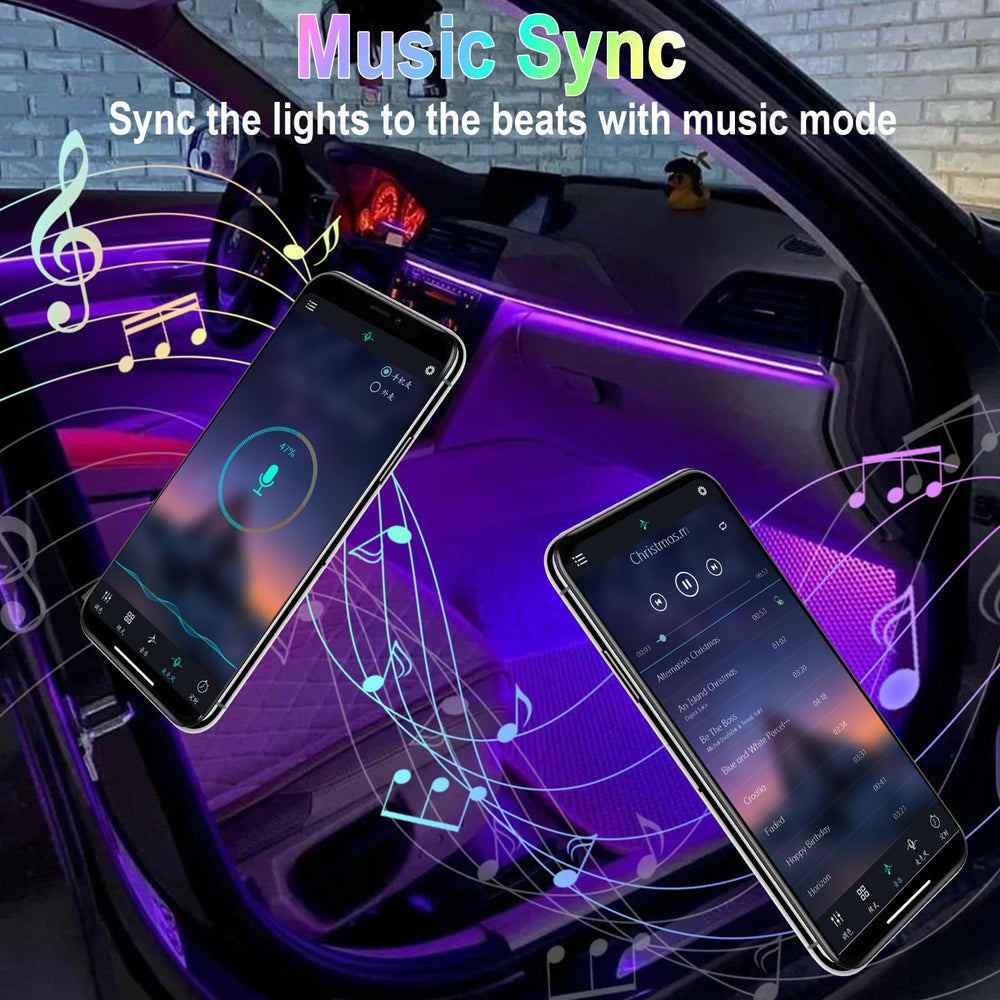 bfxm mobile app screen showing color picker and music-sync benefit