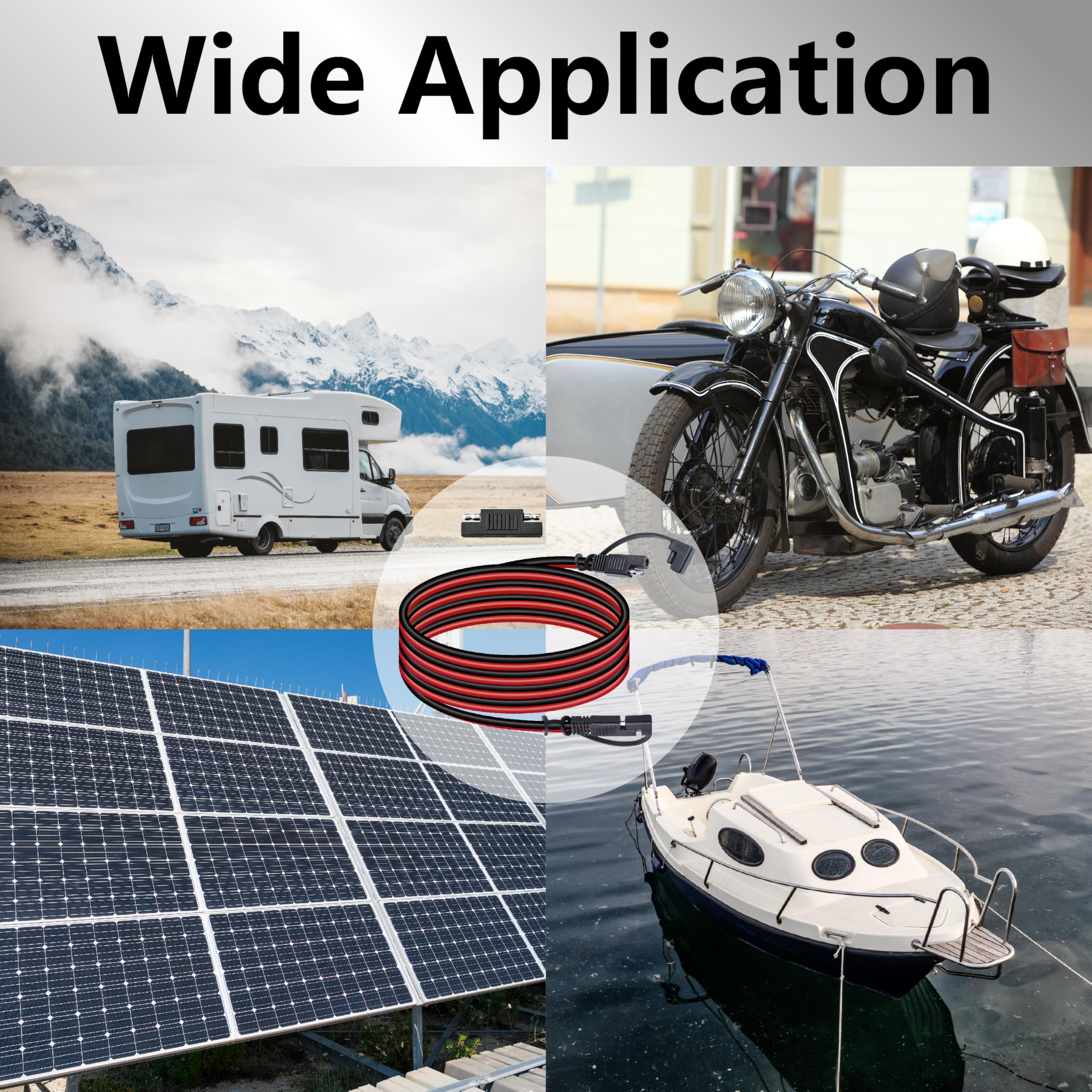 BFXM cable connected to solar panel illustrating portable power benefit