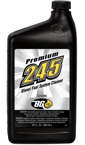 BG 245 front label showing product and benefits for injector cleaning
