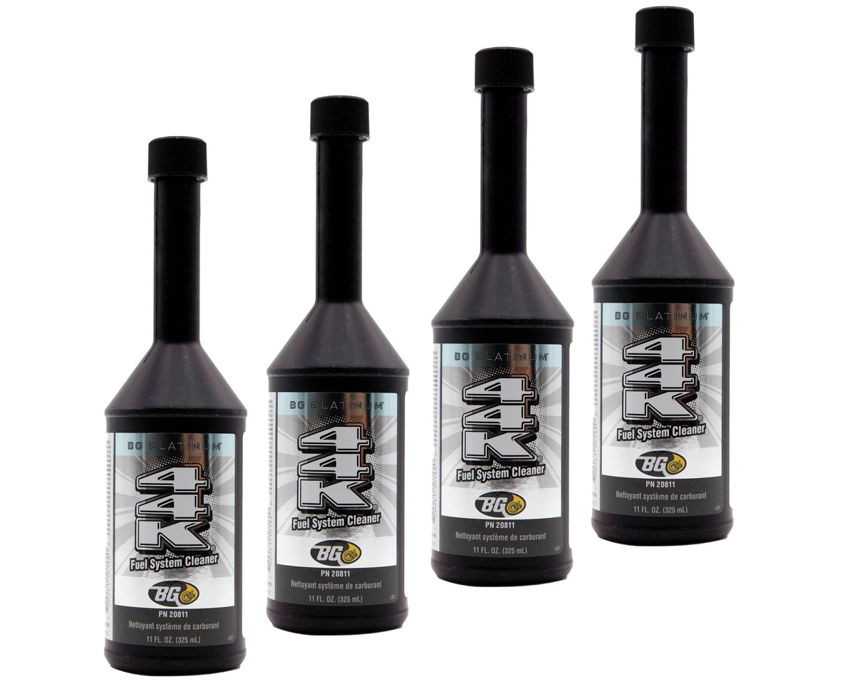 BG brand front packaging of 44K four-pack showing cans and clear label benefits