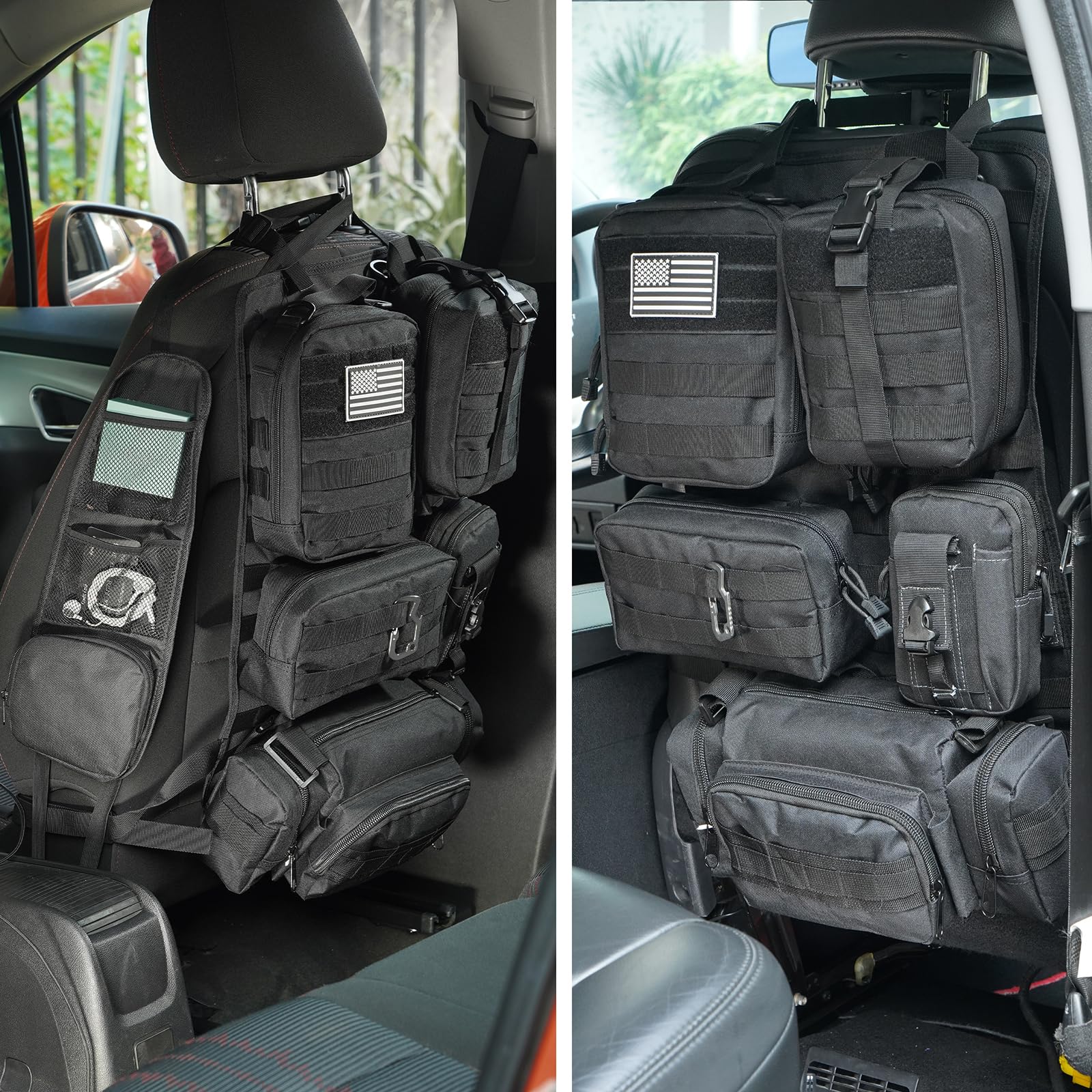 BIAOXMAW front view of organizer showing pockets and molle straps for quick access