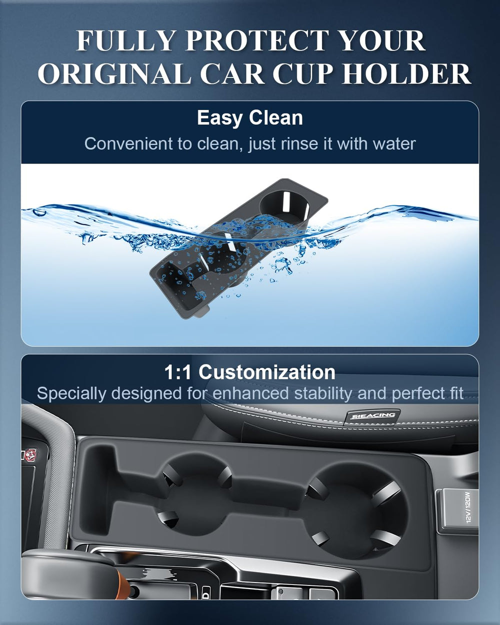 BIBIBO product packaging and label showing included center console insert