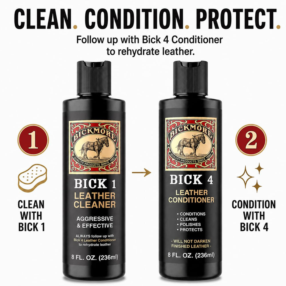 Bickmore used on saddle demonstrating safe tack cleaning and prep