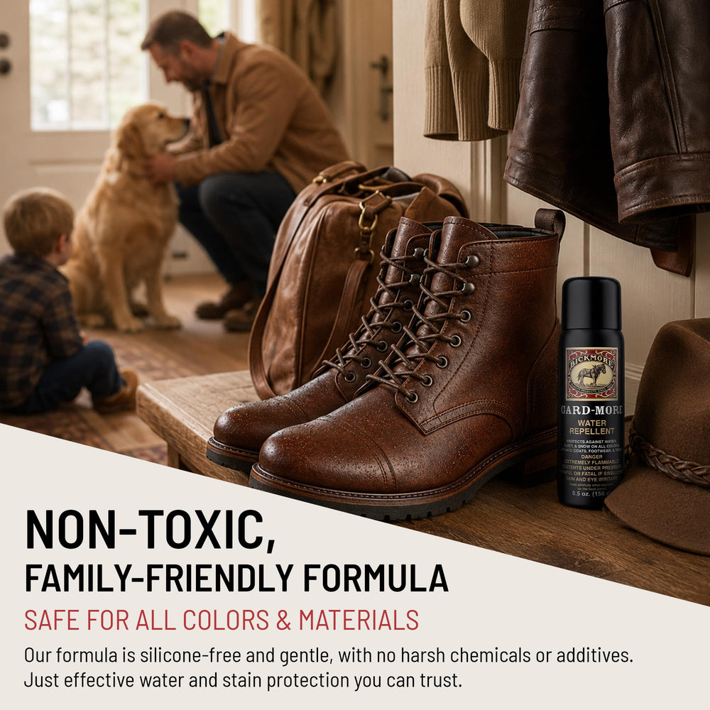 Bickmore Gard-More used on shoes repelling water and dirt