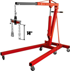BIG RED leveler mounted on a shop hoist demonstrating balanced engine positioning benefit