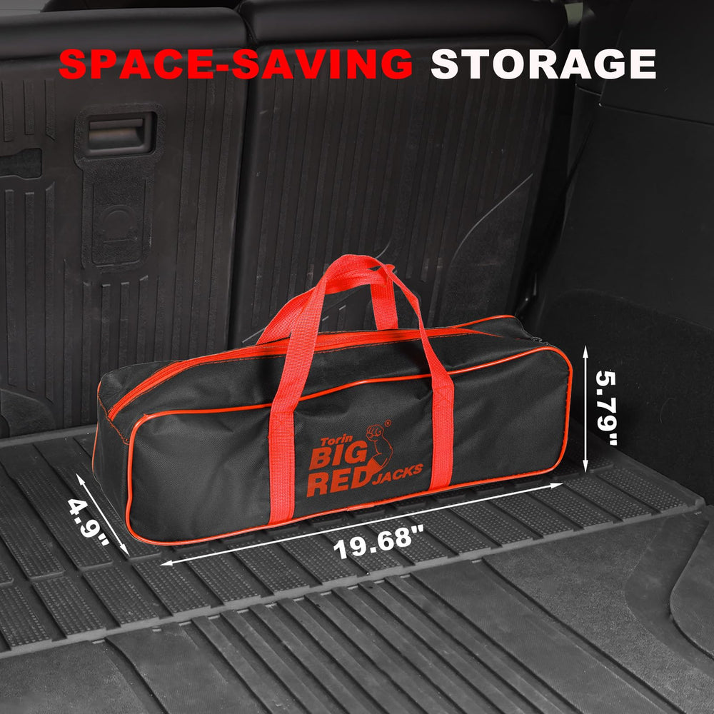 BIG RED jack lifting range demo with ruler to show 4.5"–17.5" versatility benefit