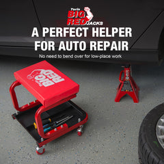 BIG RED under-seat three-zone tool tray detail keeps parts organized and handy
